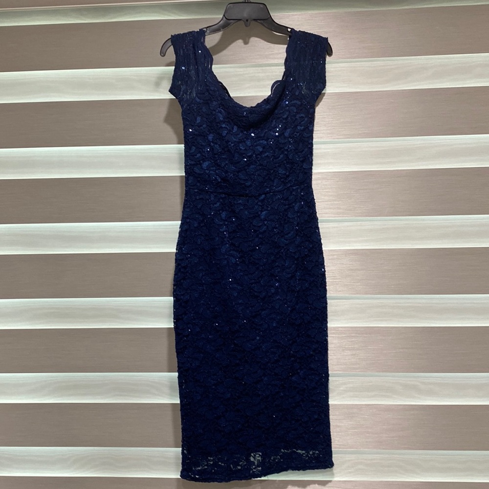 Sequin floral lace navy midi dress size 14